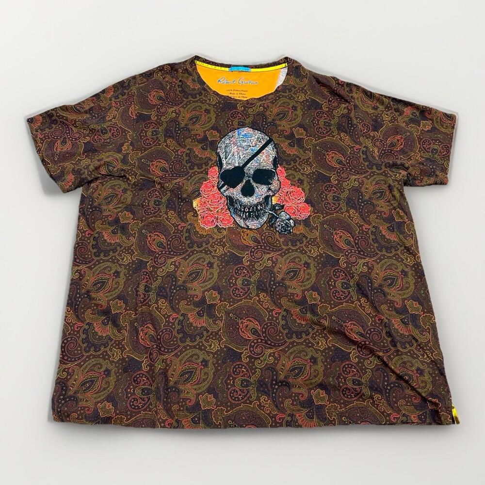 Robert Graham Men's 3XL Paisley Abstract Skull Rose Art Graphic T Shirt Cotton
